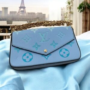 Light Blue Monogram Chain Purse Bag Small